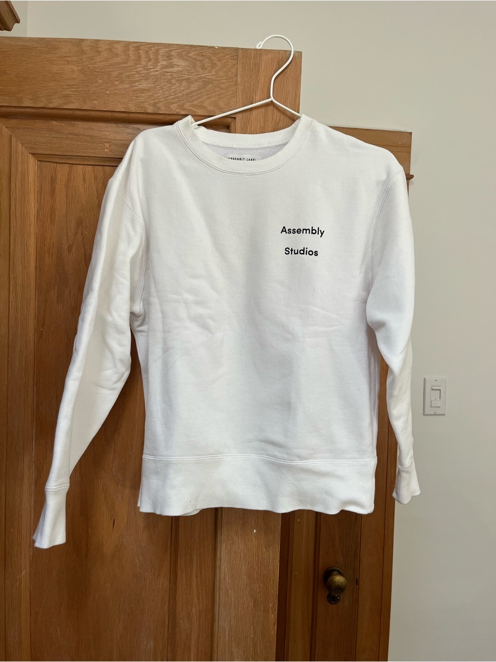 Assembly Label White Ribbed-Neck Crew Sweatshirt